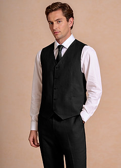 front Wesley Negro Chaleco de traje de mezcla de lino
