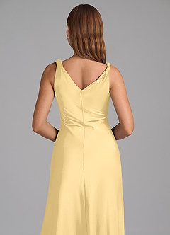 Azazie Nerine Rochii de domnișoară de onoare A-Line Plisată Satin elastic Lungime până la podea Rochie image2