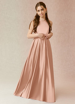 Azazie Arianthe Junior Rose Gold A-Line with Pockets Stretch Satin Dress image2