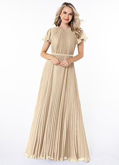Azazie Kara Modest Bridesmaid Dresses A-Line Pleated Chiffon Floor-Length Dress image4
