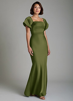 Azazie Lea Bridesmaid Dresses Bright Olive Mermaid Off the Shoulder Stretch Satin Convertible Dress image9