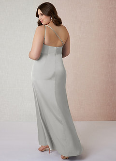 Azazie Mika Bridesmaid Dresses Silver Sheath One Shoulder Stretch Satin Dress image11
