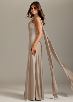 Azazie Kinsley Bridesmaid Dresses Taupe Mermaid Side Slit Stretch Satin Dress image4