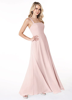 Azazie Jay Bridesmaid Dresses Blushing Pink A-Line Square Neckline Side Slit Chiffon Dress image3