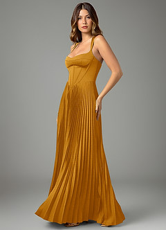 Azazie Avenelle Robes de demoiselle d'honneur Robe Trapèze en Satin extensible Corset Caramel écossais image3