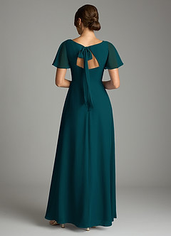 Azazie Kimber Bridesmaid Dresses Pine A-Line Flounce Sleeve Chiffon Dress image2