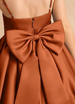 Azazie Davine Flower Girl Dresses Burnt Orange A-Line Spaghetti Strap Matte Satin Dress image10