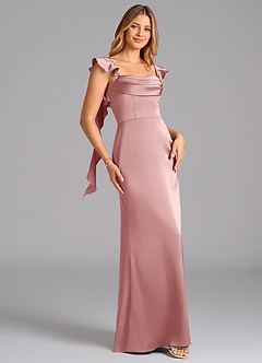 Azazie Adi Bridesmaid Dresses Dusty Rose A-Line Pleated Stretch Satin Dress image3
