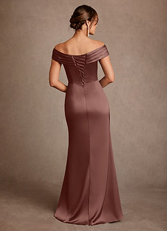 Azazie Bedford Mother of the Bride Dresses Espresso Sheath Pleated Stretch Satin Dress image3