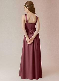 Azazie Jiya Junior Desert Rose A-Line Pleated Stretch Satin Dress image2