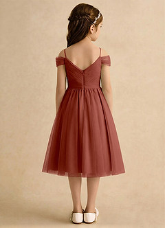 Azazie Lila Girls Formal Robe Demoiselle D'honneur Fillette Robe Trapèze en Tulle Épaule décolletée Auburn image2