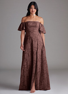 Azazie Sue Robes de demoiselle d'honneur Robe Trapèze Convertible en Blumen-Burnout Épaule décolletée Expresso image1