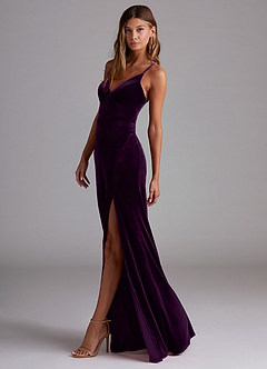 Azazie Becca Bridesmaid Dresses Grape Sheath Velvet Dress image2
