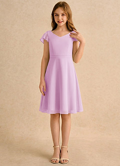 Azazie Narin Girls Formal Blumenmädchenkleider A-Linie mit ärmel Chiffon Kleid Bonbonrosa image4