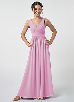 Azazie Keyla Junior Candy Pink A-Line Pleated Chiffon Dress image1