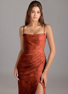 Azazie Leonis Bridesmaid Dresses Auburn Sheath Strapless Floral Burnout Convertible Dress image2