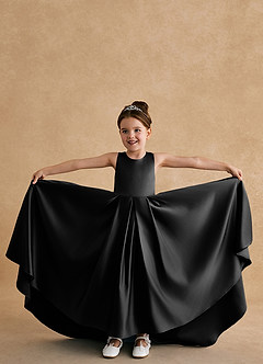 Azazie Sammy Flower Girl Dresses Black A-Line Lace Matte Satin Dress image4