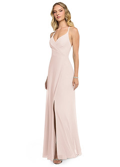 Azazie Davis Bridesmaid Dresses Rose Petal A-Line V-Neck Chiffon Dress image3