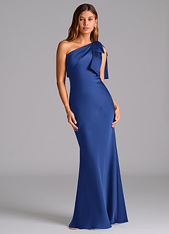 Azazie Yuanna Bridesmaid Dresses Royal Blue Mermaid One Shoulder Stretch Satin Dress image1