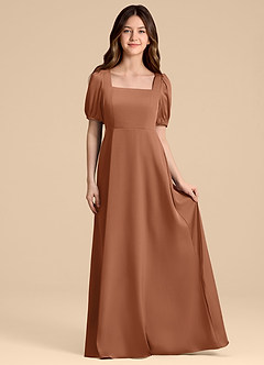 Azazie Briar Junior Vestido de Bronceador de Satén Elástico de Corte en A con Lazo image4