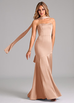Azazie Shiloh Bridesmaid Dresses Rose Gold Mermaid Strapless Stretch Satin Convertible Dress image1
