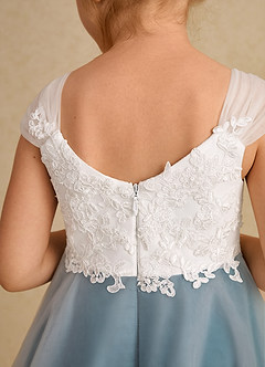 Azazie Momo Flower Girl Dresses Ivory Ink Blue A-Line Lace Dress image7