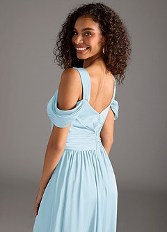 Azazie Lianne Bridesmaid Dresses Sky Blue A-Line Off the Shoulder Stretch Satin Dress image4