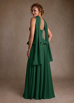 Azazie Josabeth vestidos de madre de la novia Vestido de Verde Oscuro de Gasa de Corte en A con Plisado image6