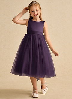 Azazie Winnie Robe Demoiselle D'honneur Fillette Robe Princesse en Tulle Arc Prune image4
