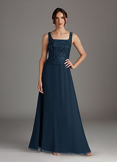 Azazie Cornelia Mother of the Bride Dresses Dark Navy Sheath Square Neckline Sequins Chiffon Dress image4