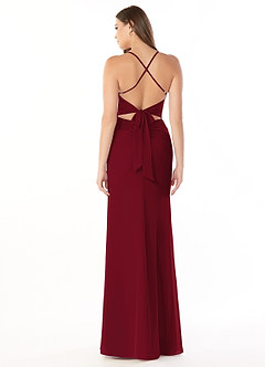 Azazie Aribella Bridesmaid Dresses Burgundy Sheath Ruched Chiffon Dress image2