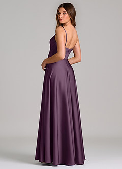 Azazie Amani Robes de demoiselle d'honneur Robe Trapèze en Satin extensible Plissée Prune image2