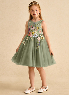 Azazie Prima Flower Girl Dresses Pistachio A-Line Bow Tulle Dress image5