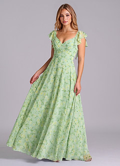 Azazie Leilani Bridesmaid Dresses Sage Dreamy Floral A-Line Pleated Chiffon Dress image1