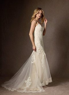 Azazie Poppy Wedding Dresses Diamond White Champagne Mermaid Sequins Tulle Dress image8
