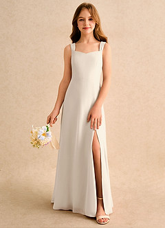 Azazie Makani Girls Formal Blumenmädchenkleider A-Linie Herzausschnitt Chiffon Kleid Alabaster Weiß image3