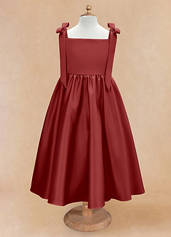 Azazie Chelsie Flower Girl Dresses Rust A-Line Bow Matte Satin Dress image5
