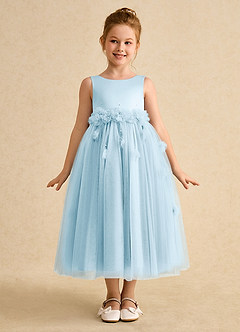 Azazie Lux Flower Girl Dresses Sky Blue A-Line Beaded Tulle Dress image5