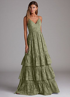 Azazie Nathalia Bridesmaid Dresses Pistachio A-Line Bow Floral Burnout Dress image4