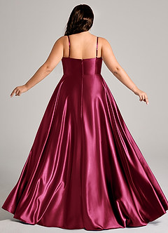 Azazie Elle Bridesmaid Dresses Burgundy A-Line with Pockets Metallic Satin Dress image2