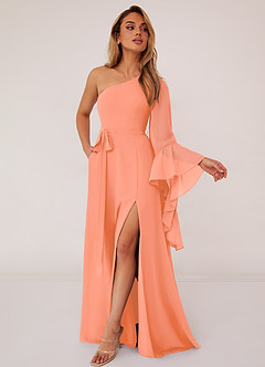 Barbie ♥ Azazie Bridesmaid Dresses Sunset A-Line Long Sleeve Chiffon Dress image3