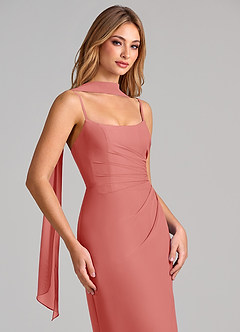 Azazie Calandra Robes de demoiselle d'honneur Robe Fourreau en Mousseline de soie Plissé Antique Rose image6