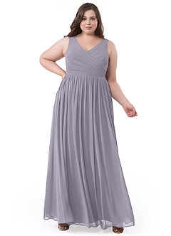 Azazie Keyla Robes de demoiselle d'honneur Robe Trapèze en Mousseline de soie Col V plissé Brume image33