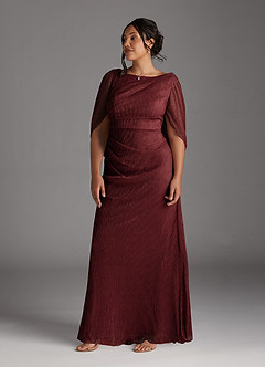Azazie Paige Mother of the Bride Dresses Ruby Sheath Pleated Cape Metallic Mesh Dress image8