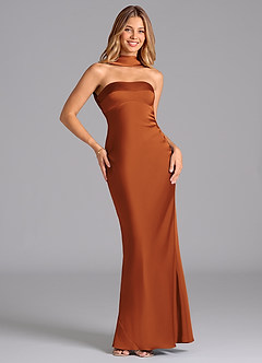 Azazie Lusinda Brudtärnklänningar Klä av Sjöjungfru i Stretch Satin Axelbandslös Kanel image3