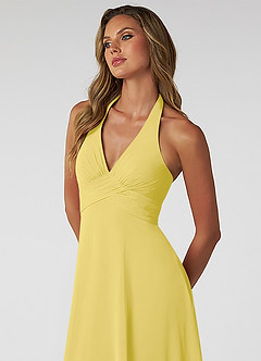 Azazie Tessie 신부 들러리 드레스 A라인 주름진 쉬폰 바닥 길이 드레스 image5