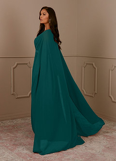 Azazie Isa Mother of the Bride Dresses Peacock A-Line V-Neck Pleated Chiffon Dress image3