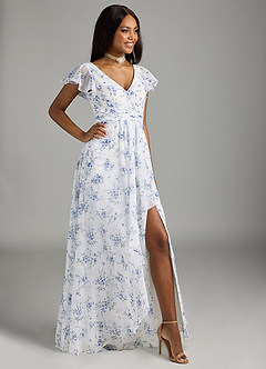 Azazie Omari Bridesmaid Dresses Blue Cottage Floral A-Line Chiffon Dress image4