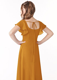 Azazie Bondi Junior Butterscotch A-Line Bow Chiffon Dress image3