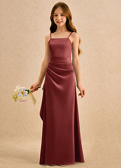 Azazie Cannoli Girls Formal Flower Girl Dresses Terracotta A-Line Pleated Stretch Satin Dress image3